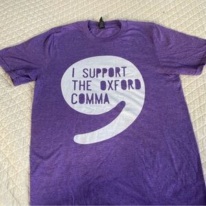 Teacher Purple Crewneck Graphic Tee “I support the Oxford comma” Grammar Nerd